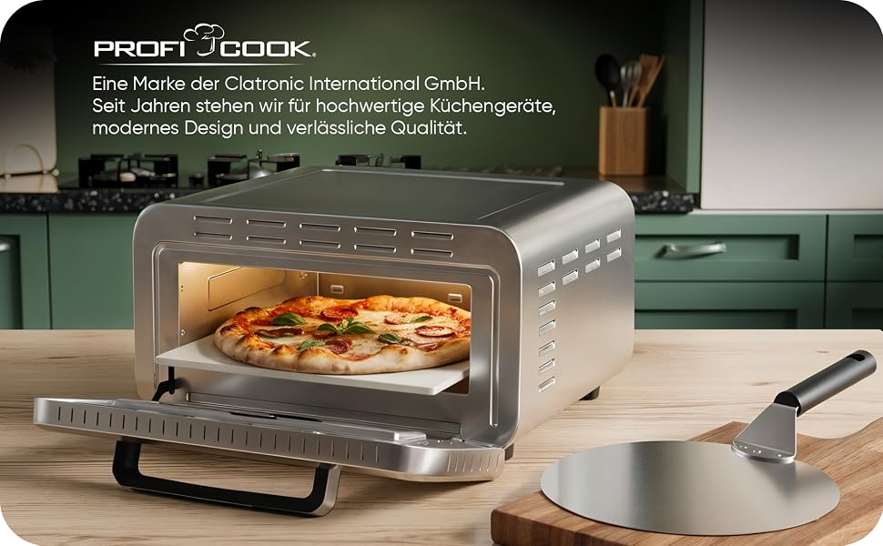 Електрична піч для піци ProfiCook PC PO 1323 з піцельним каменем, до 400°C, з лопаткою для піци