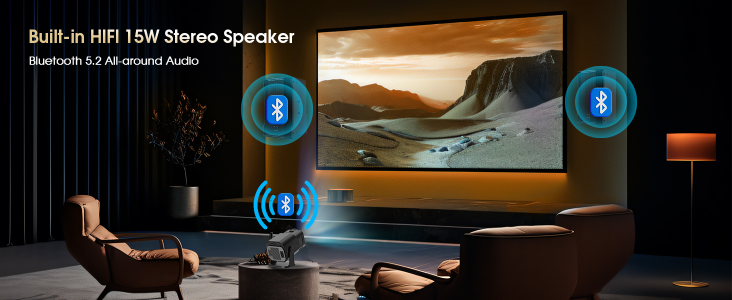 Портативний відеопроектор Mini Beamer 1920x1080P з підтримкою Android TV, WiFi 6, BT5.2, HDMI, USB, PS5, Laptop та мишкою