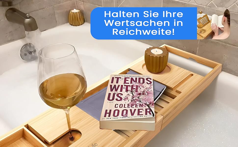 Поличка для ванни SereneLife з бамбука – висувна з подарунковою коробкою, антиковзаюча, для книг, вина, снеків та догляду за собою