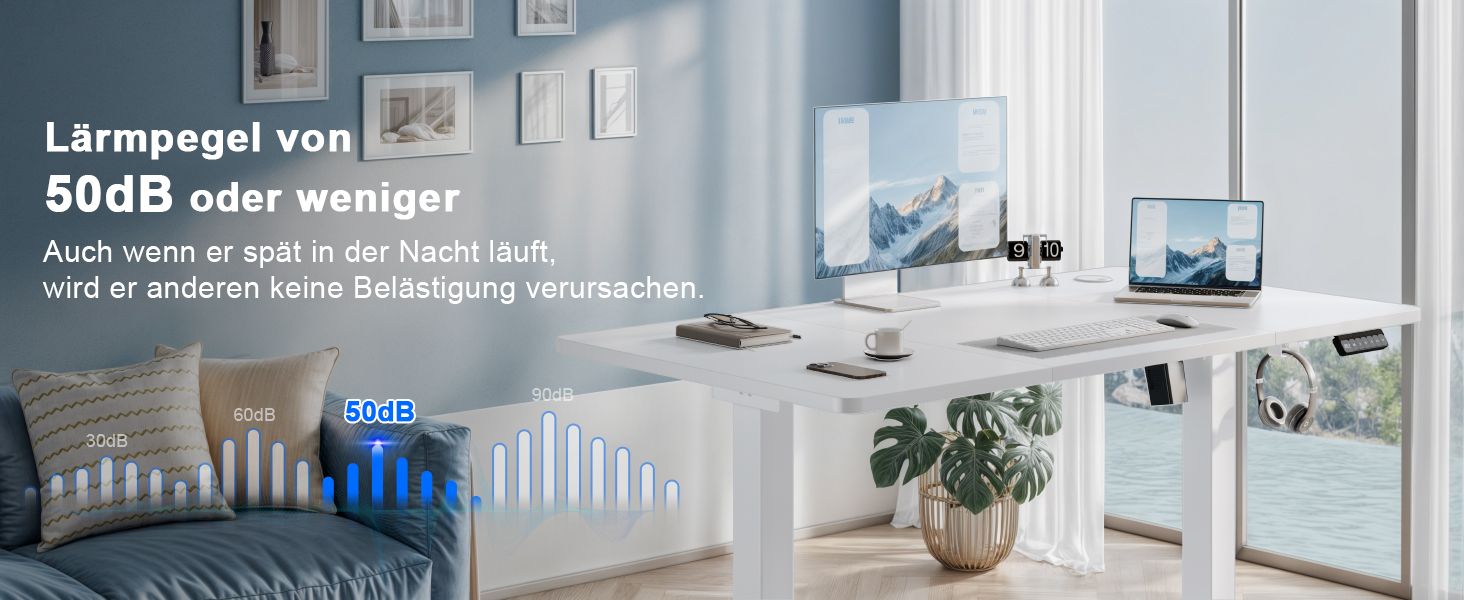 Регульований стіл 110x60 см, електричний, ергономічний, для дому та офісу, білий