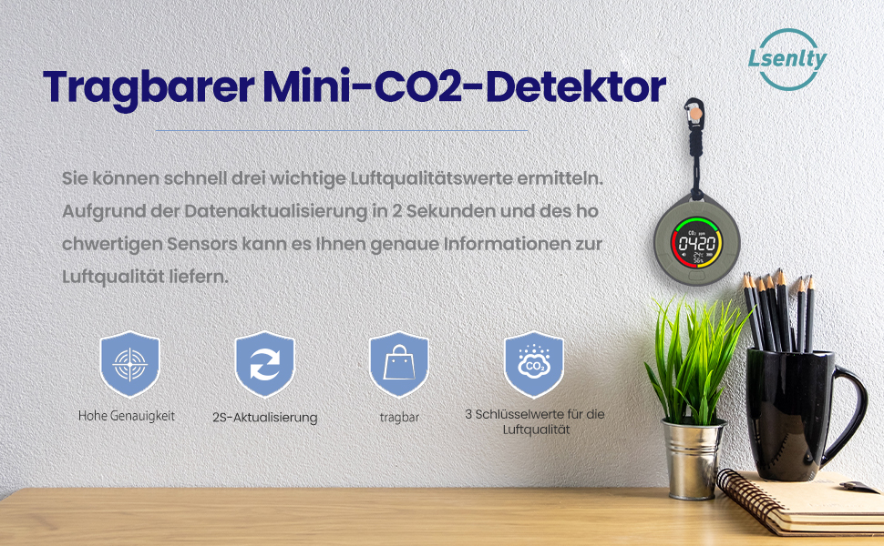 Портативний детектор CO для подорожей: міні-датчик вуглекислого газу з тривалим часом очікування (120 годин), для кемпінгу, дому та вулиці