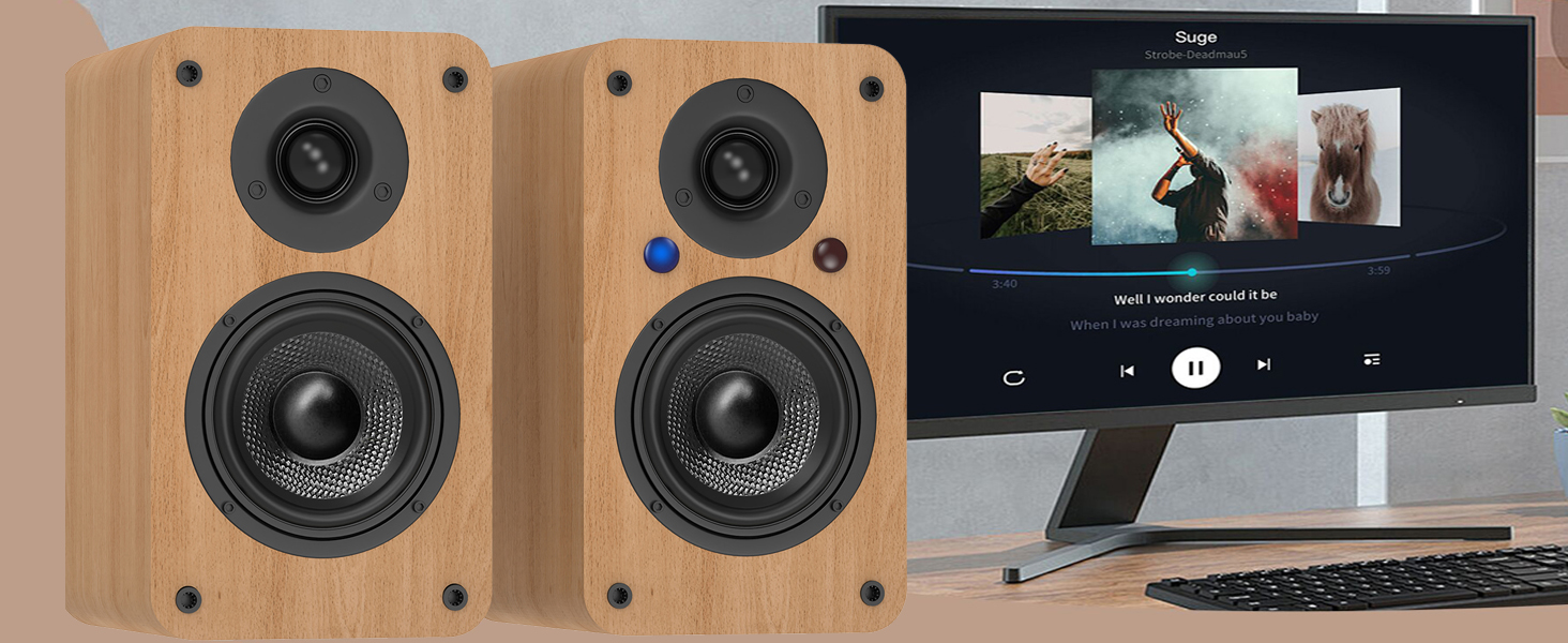 LONPOO LP-42S/LP-42X-YELLOW: Компактні Bluetooth колонки з USB, AUX та виходом для навушників | 30W, 3-дюймовий динамік, дерев'яний корпус