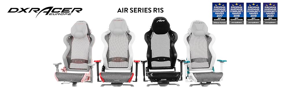 Ігрове крісло DXRacer Air R1S, сітка, біло-блакитно-сіре, для людей зростом до 200 см