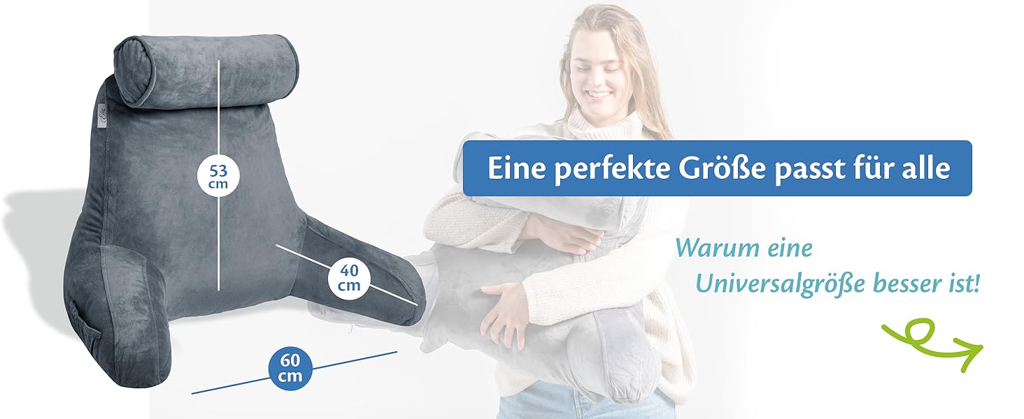 Подушка для читання Ella Lesekissen для ліжка та дивана з знімною подушкою для шиї - подушка для спини - подушка для читання з піною з пам'яті з підлокітниками, ідеально підходить для читання, перегляду телевізора, лінощів або як підтримка спини - сіра