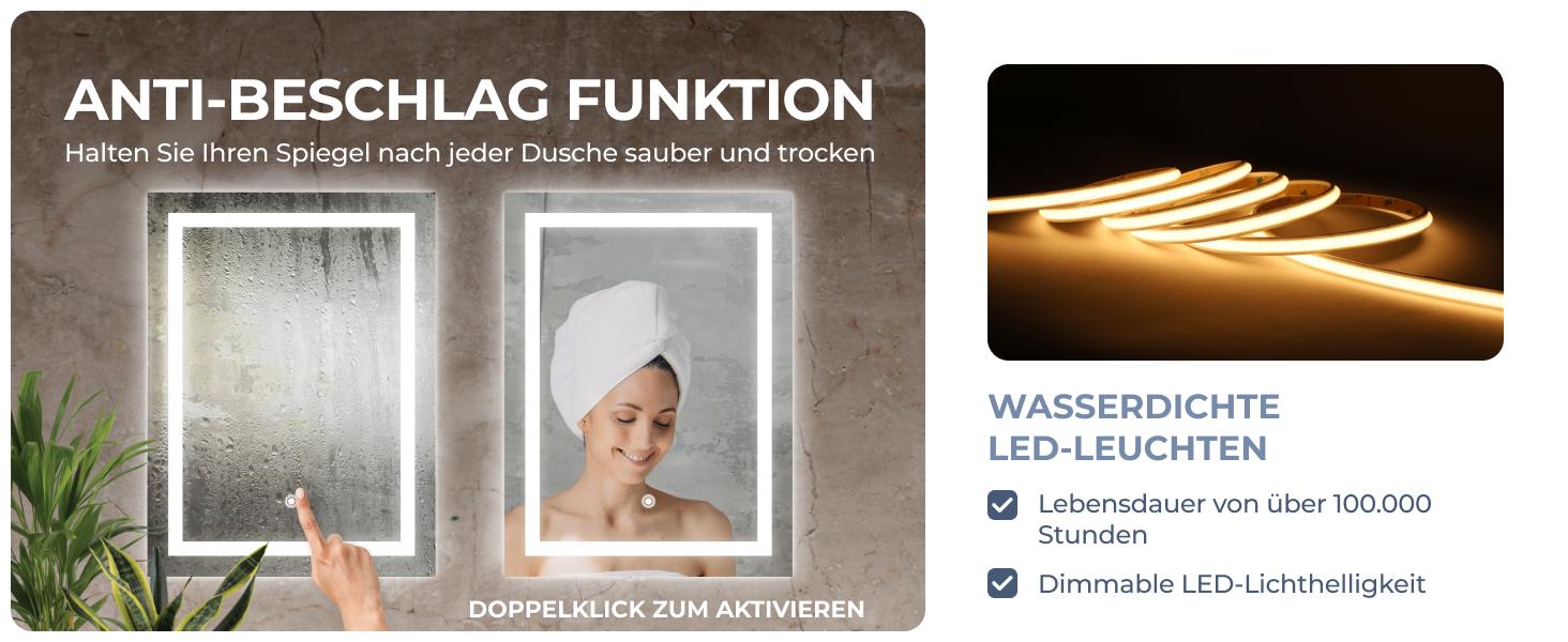 Дзеркало для ванної кімнати BR Bringer LED з підсвічуванням, 60x80 см, антизапарник, диммування, 3 кольори світла, сенсорне управління, функція пам'яті (BRS102)