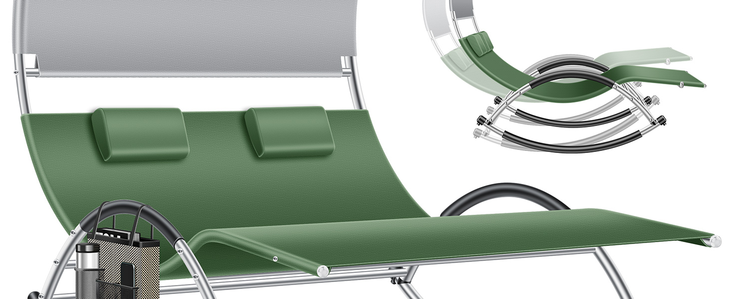 Кесер® Подвійна шезлонг для відпочинку з сонцезахисним дахом, подушкою для голови та кишенею для 2 осіб, чорний