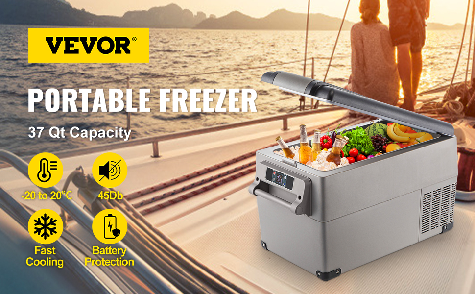 Автохолодильник VEVOR 35л нержавіюча сталь 12/24V, 220V: портативний компресорний міні-холодильник для авто, вантажівок, кемпінгу (-20°C до +20°C)