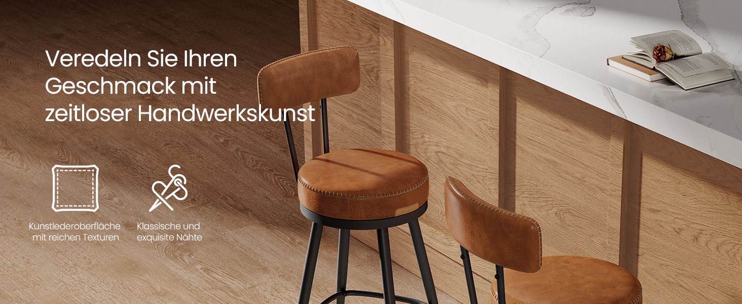 EKHO Collection - Набір барних стільців з 2 штук зі штучної шкіри - карамельно-коричневий / 54 x 54 x 91 см