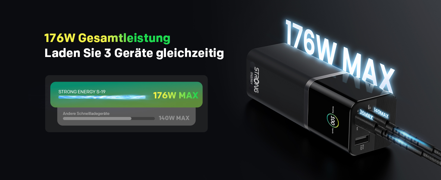 Power Bank STRONG S-19, 12000mAh, 176W, USB-C PD 3.1 + UFCS, TFT-дисплей, для iPhone, Galaxy, MacBook, iPad, 12000 мАг