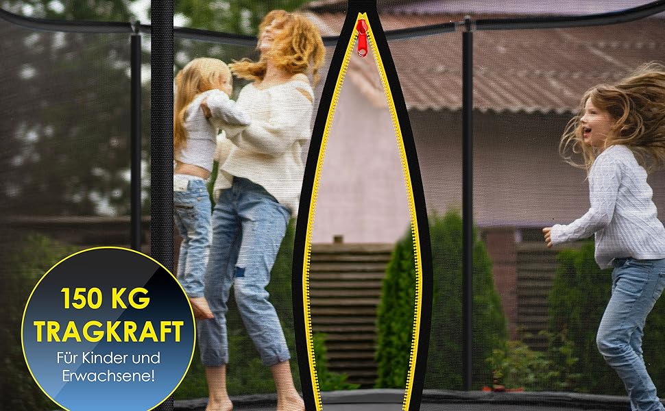 Батут KESSER для дітей та дорослих Ø244/305/366/427 см з сіткою, драбиною, захисним покриттям та сумкою - до 150 кг, помаранчевий