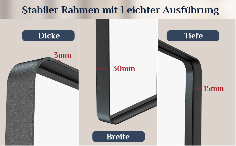 Дзеркало настінне Keonjinn Wand Spiegel чорного кольору 40x50 см з металевим каркасом, прямокутна форма. Підходить для ванної кімнати, вітальні, спальні, коридору.