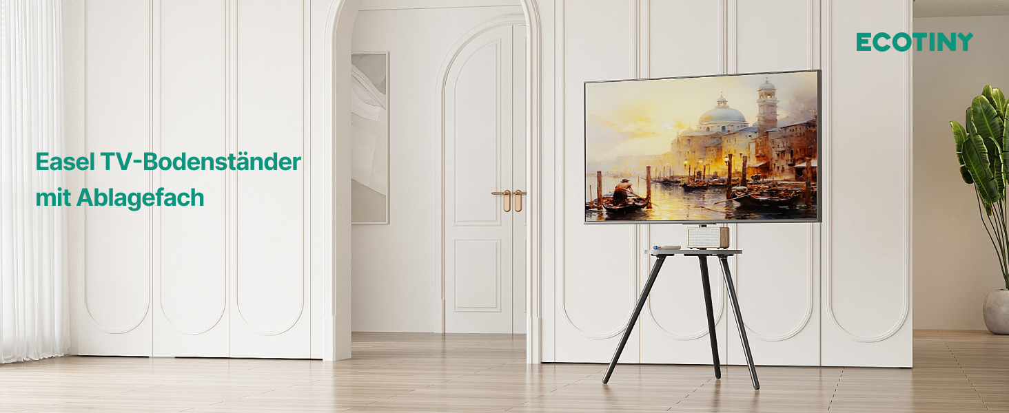 Підставка для телевізора 43-65 дюймів (LCD, LED, OLED) до 35 кг, регульована по висоті та поворотна, дерев'яна, з підносом, VESA 400x400 мм, чорний кований метал