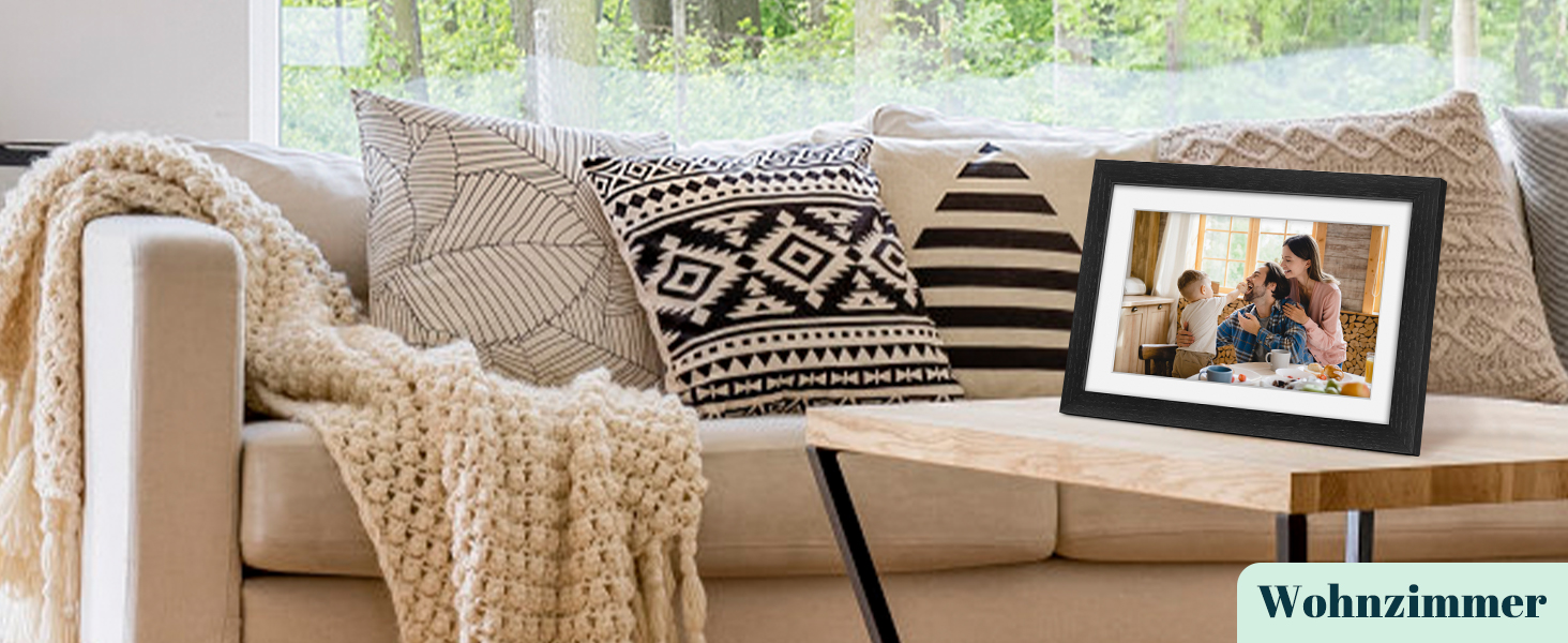 Цифровий фоторамка Eptusmey 10.1 дюйма з Wi-Fi, корпус з дуба, 32GB, IPS Touchscreen, підтримка Uhale APP, для подарунків, білий дуб