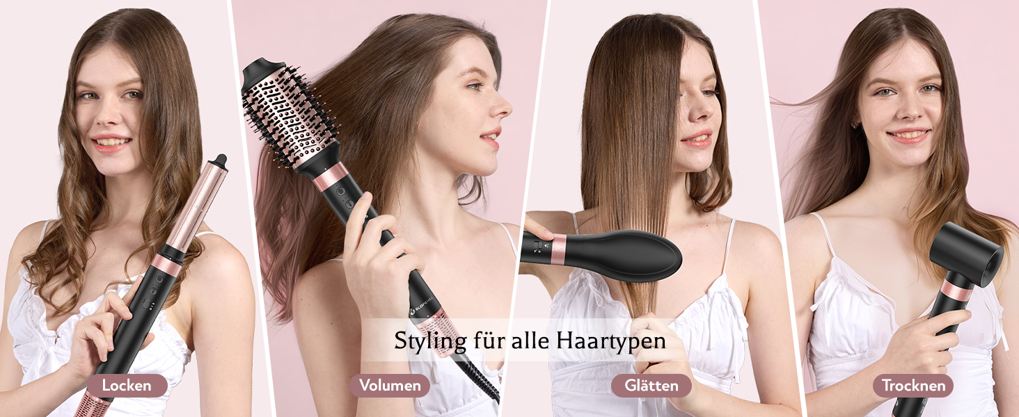 Slopehill Airstyler 5 в 1: Фен-щітка, випрямляч, плойка, для об'єму та укладання волосся (Чорний)