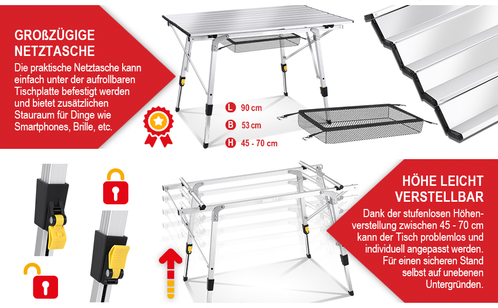 Розкладний стіл для кемпінгу Onbest Складаний кемпінговий стіл Стіл для риболовлі, Садовий стіл 2 особи з міцною алюмінієвою рамою Відкидний стіл із сітчастою кишенею та сумкою для перенесення для приміщень та вулиці Розкладний стіл (сріблястий)