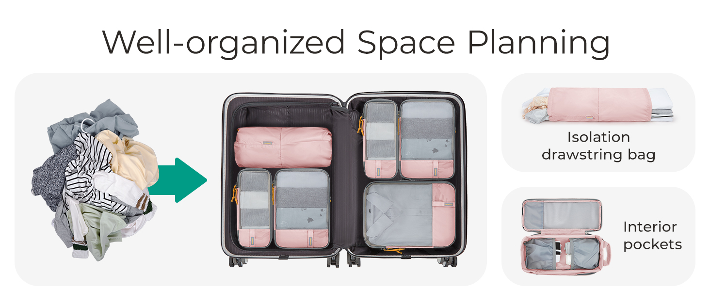 Набір органайзерів для одягу та подорожей BAGSMART (6 предметів), компресійні пакувальні куби з мішком для білизни, чорний