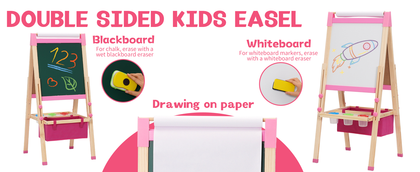 Дитяча мольберт-дошка Maltafel рожевого кольору з сумкою, регульована висота, двосторонній, з рулоном паперу, для дітей від 4 років