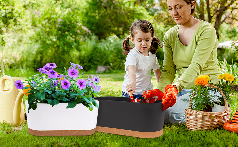 Набір горщиків для квітів QCQHDU 2 шт. з дренажними отворами та знімним дном, підставки, темно-сірий, 40.6 см