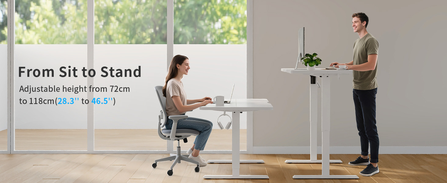 Електричний підйомний стіл FEZIBO 100x60 см, регульований робочий стіл з USB-C та USB-A портами, 3 режимами пам'яті, висота 72–118 см, білий