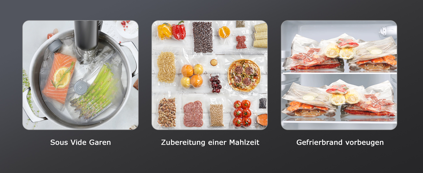 Вакууматор Bonsenkitchen для продуктів, потужний вакуумний пакувальник з 5 режимами, 8 л/хв, сріблястий (комплект: 5 пакетів та 1 рулон)