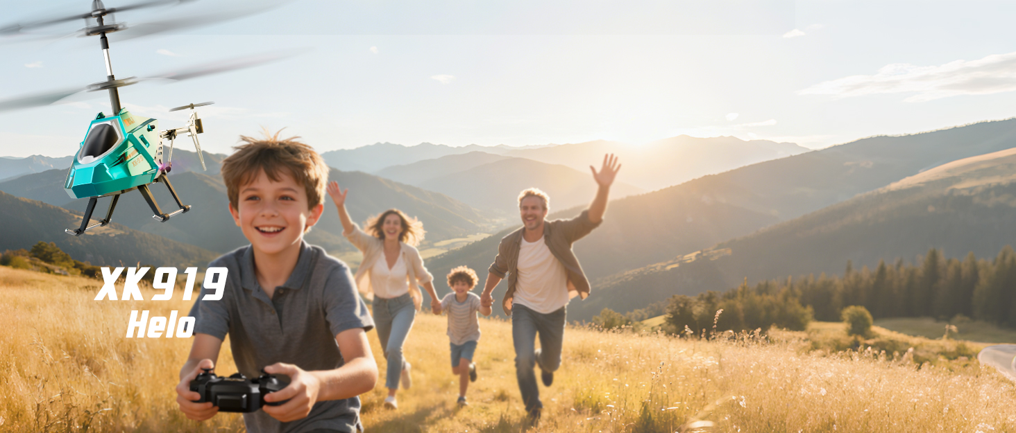 RC Гелікоптер XIKOTEC на радіокеруванні з 2 акумуляторами, LED підсвічуванням, автоматичним злетом/посадкою - іграшка для хлопчиків від 8 років, синій