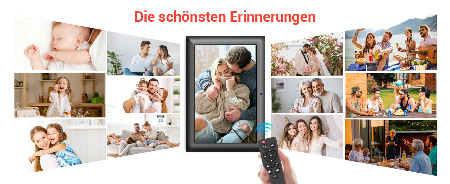 Цифровий фоторамка OBVHNUA 10.1 дюйма з IPS екраном (1280x800) та пультом, USB/SD (128GB), автоповорот, відтворення фото/музики/відео