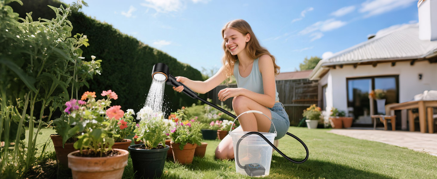 Портативна душ для кемпінгу AUTOPkio з акумулятором 8000mAh, насосом та дисплеєм, IPX8, чорний