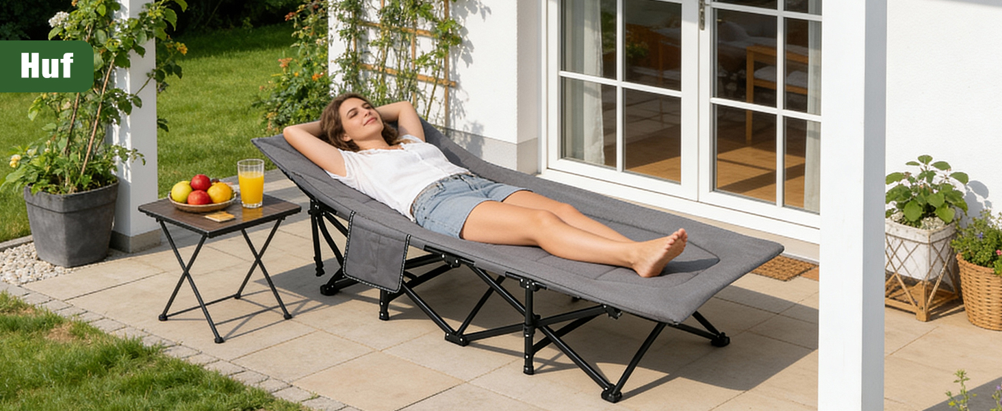 Складане кемпінгове ліжко Sekey з матрацом та бічною кишенею, 190 x 71 x 36 см, поширена шезлонг-ліжка для відпочинку на природі, в саду, на фестивалях та в подорожах