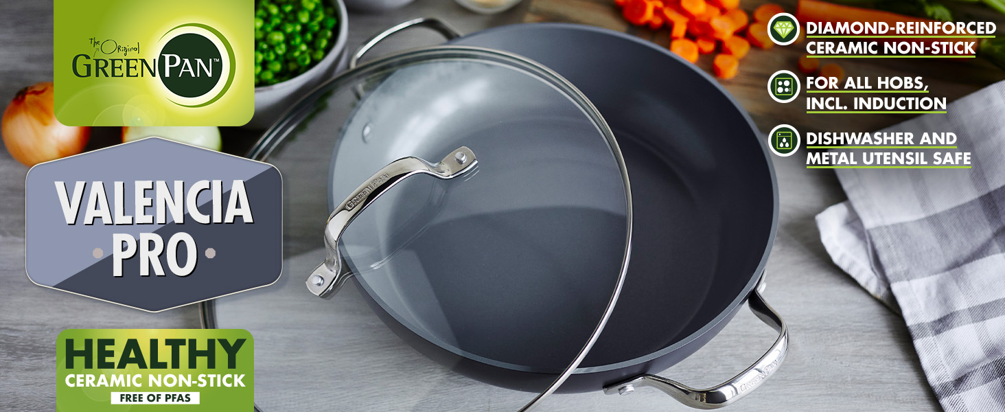Сковорода GreenPan Valencia Pro з антипригарним покриттям Harteloxierte, 20 см та 26 см, не містить PFAS, нержавіюча сталь, індукція, придатна для миття в посудомийній машині та духовці, сірий колір