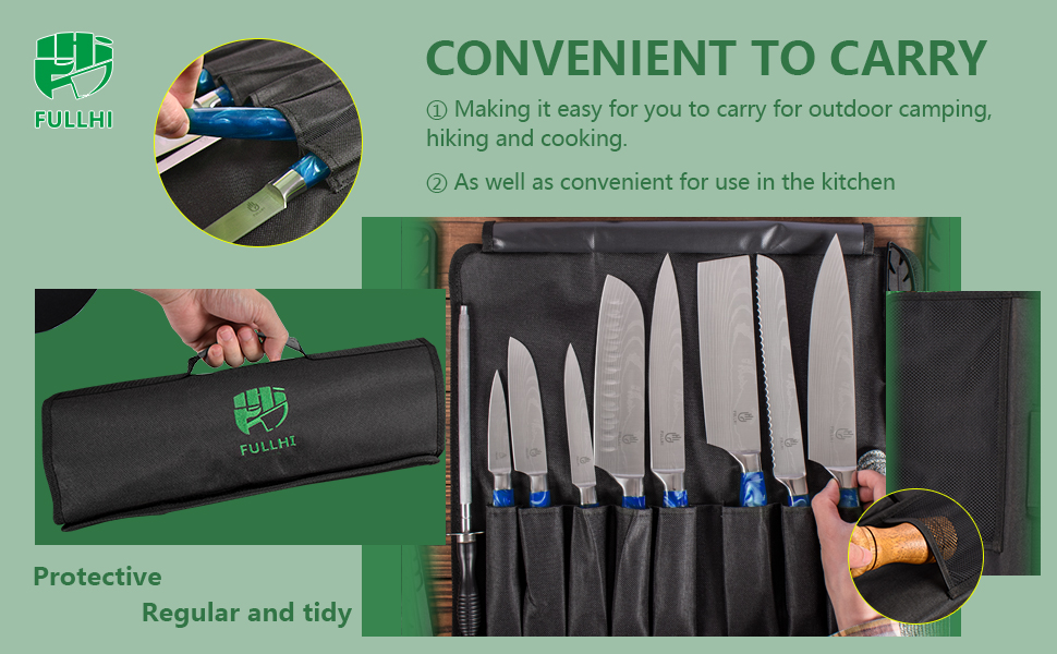 Японський набір ножів Fullhi 15 предметів з магнітним підставкою, з високоякісної сталі, ергономічні ручки з харчового пластику, для професійної та домашньої кухні