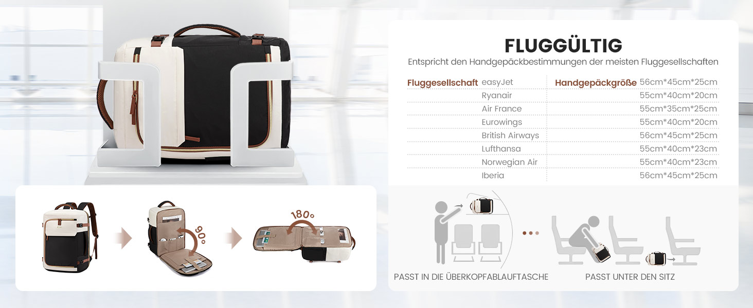 Рюкзак для подорожей LOVEVOOK 40L для жінок, ручна поклажа, рюкзак для авіаперельотів, сумка-рюкзак для бізнесу, школи, вихідних, бежевий хакі (17 дюймів, 40L, чорний+бежевий+коричневий)