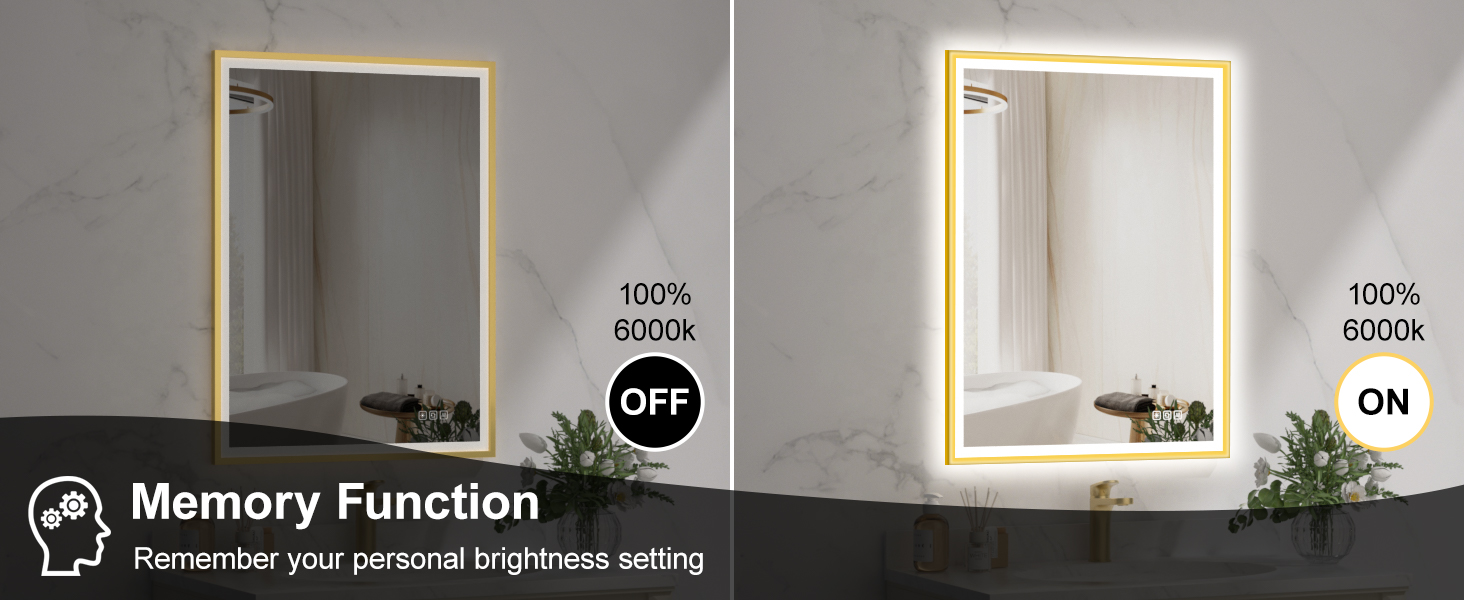 Круглий LED дзеркало для ванної кімнати Furduzz з підсвічуванням, 700 мм, настінний, сенсорний вимикач, регулювання яскравості, 3 кольори, проти запотівання, інтелектуальна пам'ять (модель 2, золота рамка, 70 x 50 см)