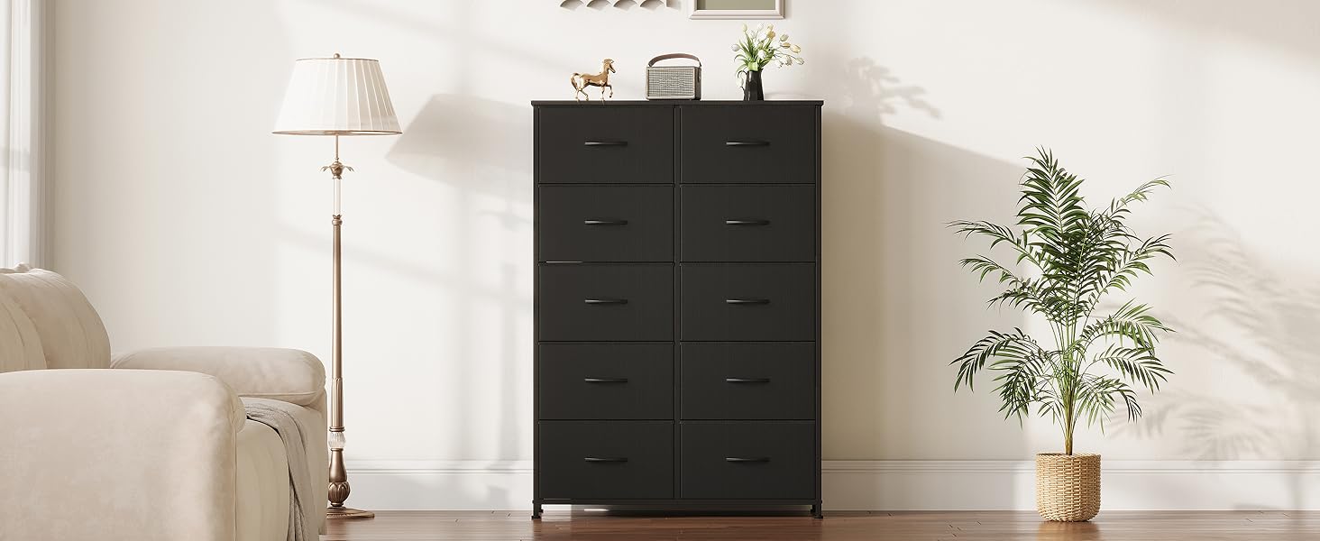 Комод з тканини Somdot з 8/10 висувними ящиками, білий/чорний (30x80x114.5 см)