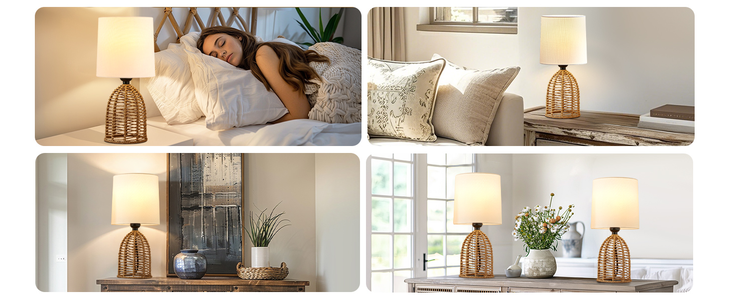 Настільна лампа GyroVu 2 шт. з ротангу, Бохо стиль, цоколь E27, для спальні, вітальні, нічний столик, читання, рустикальний дизайн