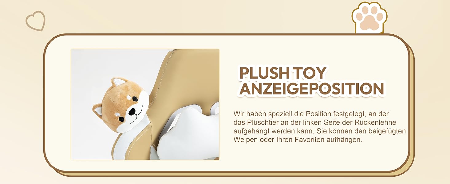 Ігровий крісло Dowinx з вушками для дівчаток, ергономічне, з масажем, підтримкою попереку, регульованою підніжкою та підголівником, 135 кг, коричневий