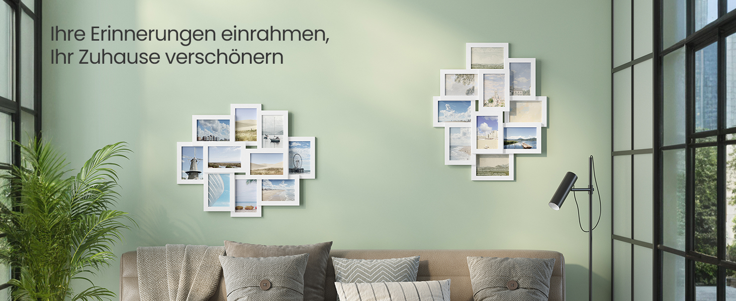 Фоторамка SONGMICS на 10 фото 10x15 см, біла, дерев'яна (MDF) для колажу RPF20WT