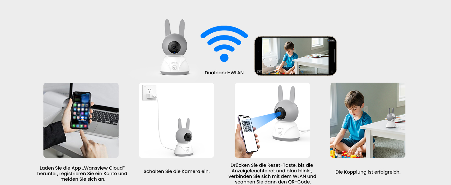 Відеоняня Wansview з камерою 1080P, Wi-Fi 2.4/5 GHz, нічна зйомка, датчик руху/звуку, двосторонній зв'язок, відстеження, контроль температури