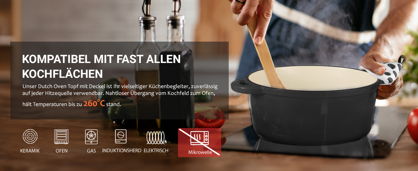 Чавунна каструля-гульяшник Overmont з емалевим покриттям, 26 см, 5.2 л, Graphite Gray — універсальний сотейник з кришкою для тушкування та запікання в духовці