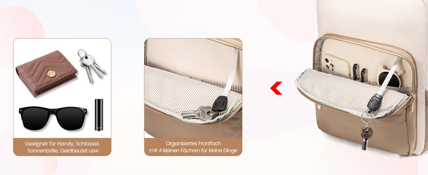 Жіночий рюкзак LOVEVOOK 15.6 дюймів: водонепроникний, для ноутбука, універсальний, для роботи, навчання, подорожей, бежевий/коричневий