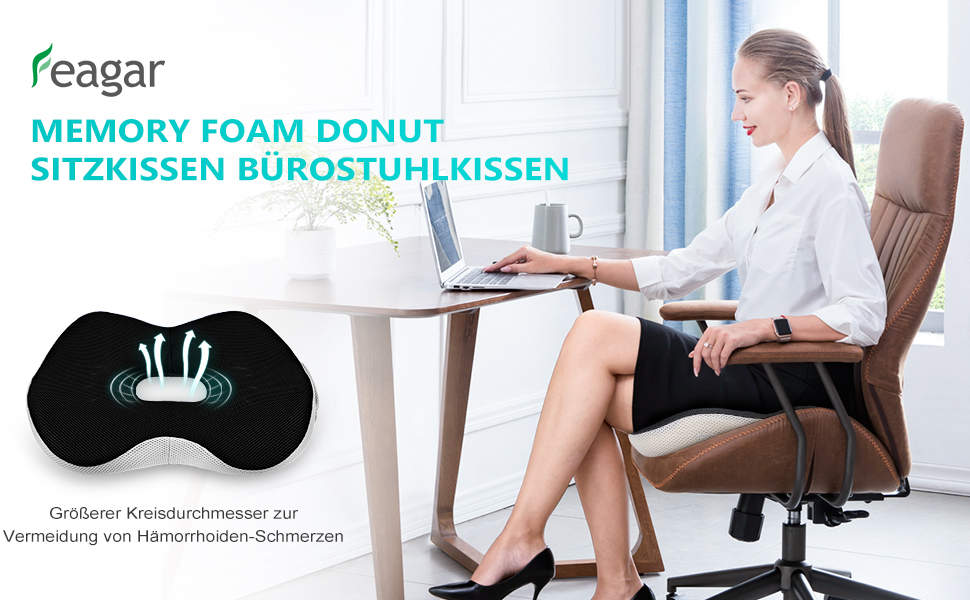 Подушка для сидіння Feagar Donut з меморі-піни, ортопедична, для офісного крісла, авто, зняття болю, чорна