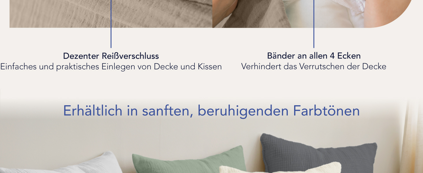 Набір постільної білизни Dreamzie з мусліну 135x200 см, 100% бавовна (4 шт.) – 2 наволочки 80x80 см, 2 наволочки 80x80 см, закривається на блискавку, сертифікат Oeko-Tex, колір: тауп