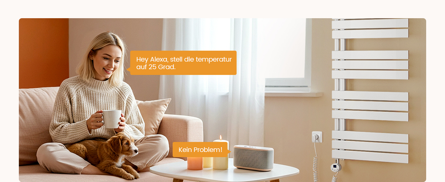 Електричний рушникосушар EMKE з термостатом, 1320x500 мм, білий, 800W (модель з Wi-Fi)