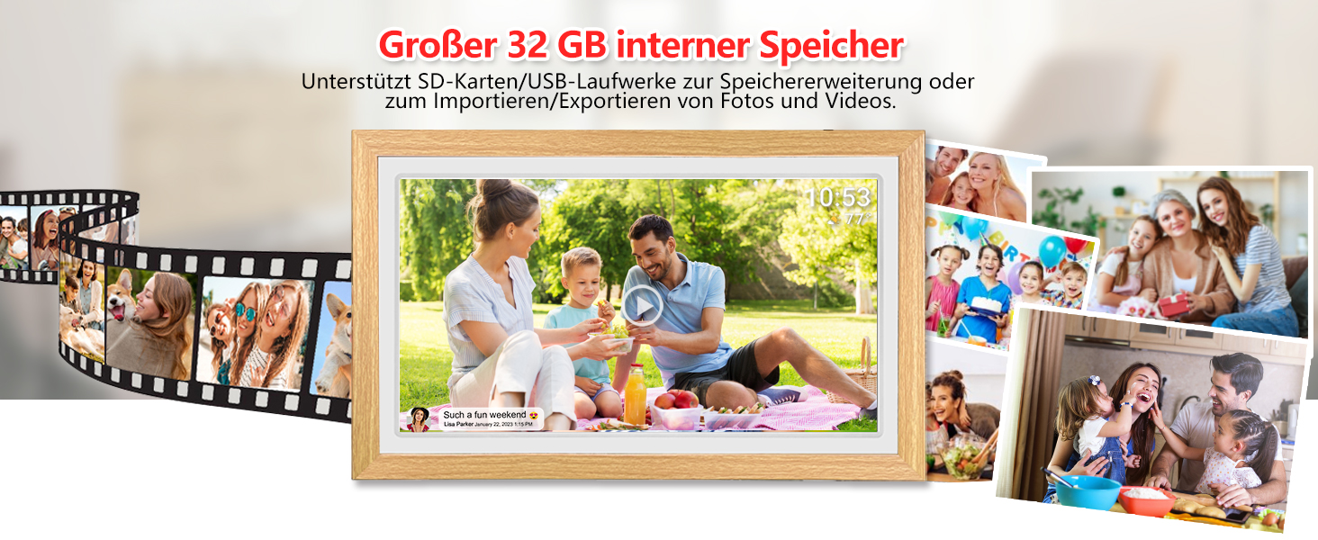 Цифровий фоторамка FRAMEO 21.5 дюймів з IPS LCD сенсорним екраном, Wi-Fi, 32 GB, USB/SD розширення, Auto-Rotate, для кріплення на стіну, жовтий