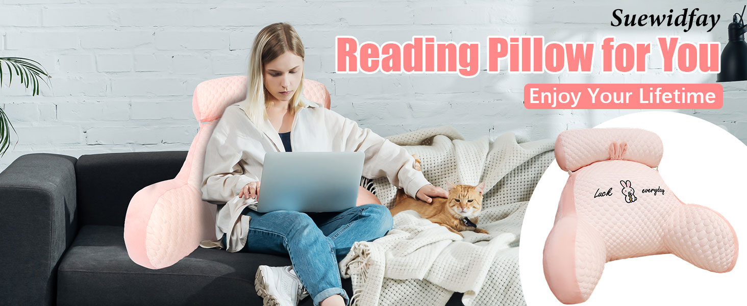 Лежанка-подушка для читання, 70x50 см, велика, для дорослих, з підголовником та підлокітником, зручна подушка для читання в ліжко/диван (Рожева, X-Large)