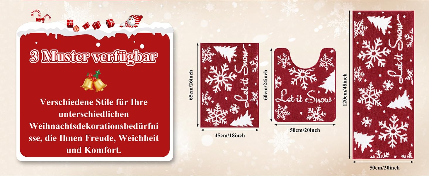 Набір килимків для ванної кімнати Badteppich Set: душовий килимок, килимок перед унітазом, килимок для ванної, м'який, високий ворс, 45x65 см + 50x120 см + 50x60 см, з малюнком 