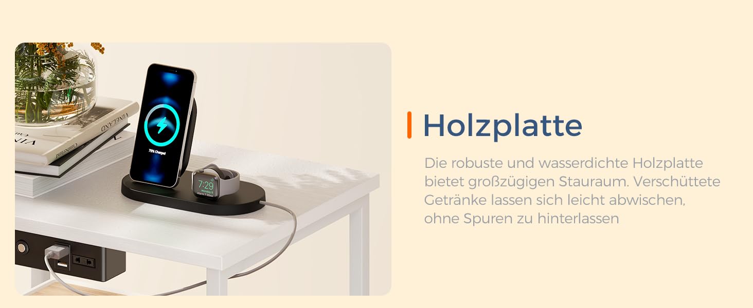 Приліжкова тумбочка Coleshome біла з розеткою, 2 USB, LED-підсвіткою, 3 висувними ящиками та місцем для зберігання, 40x30x70 см