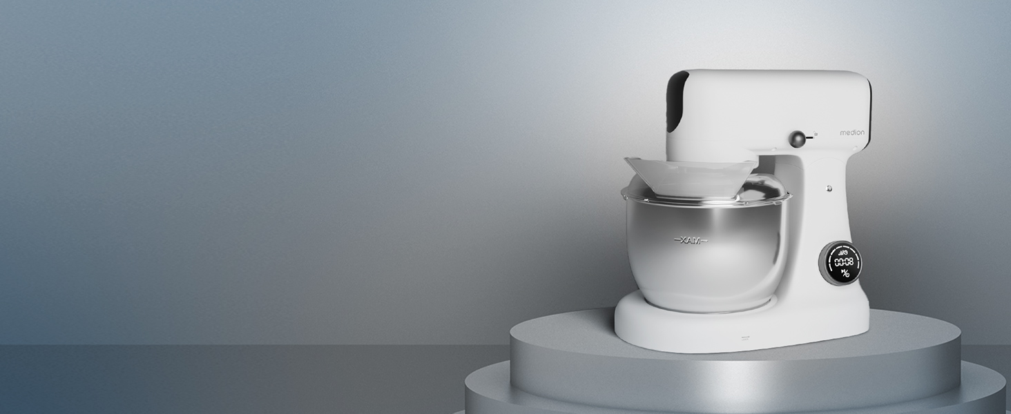 Кухонна машина MEDION MD 12600 з м'ясорубкою, 4.6 л чаша з нержавіючої сталі, тихий двигун, 800 Вт, набір насадок для натирання, шинкування та нарізання, сенсорний дисплей, міксер, тістоміс