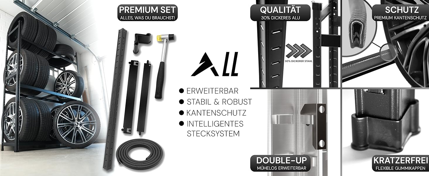 Стійка для шин Premium 8 шин, 100x110x40 см, чорна, 175 кг, для гаража та складу