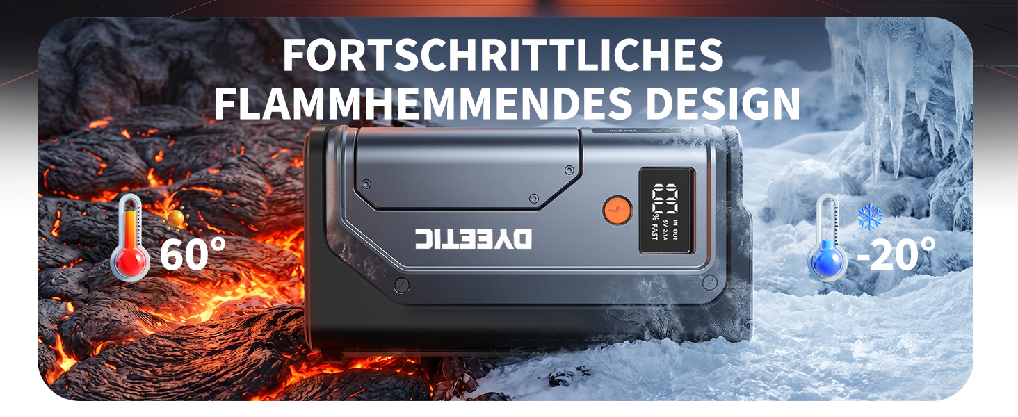 Бустер для автомобіля DYEETIC D16: пусковий зарядний пристрій Powerbank 6000A 12V для бензинових та дизельних двигунів (до 10.0Л), портативний Jump Starter з LED-ліхтарем та екраном
