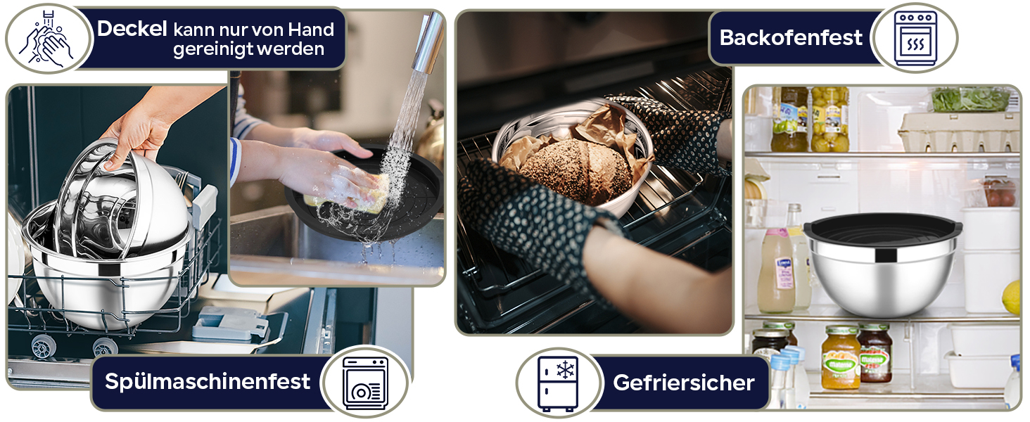 Набір місок HaWare 7 шт. з нержавіючої сталі з кришкою, 6.5-0.7L, чорний, для приготування їжі, миття в посудомийній машині